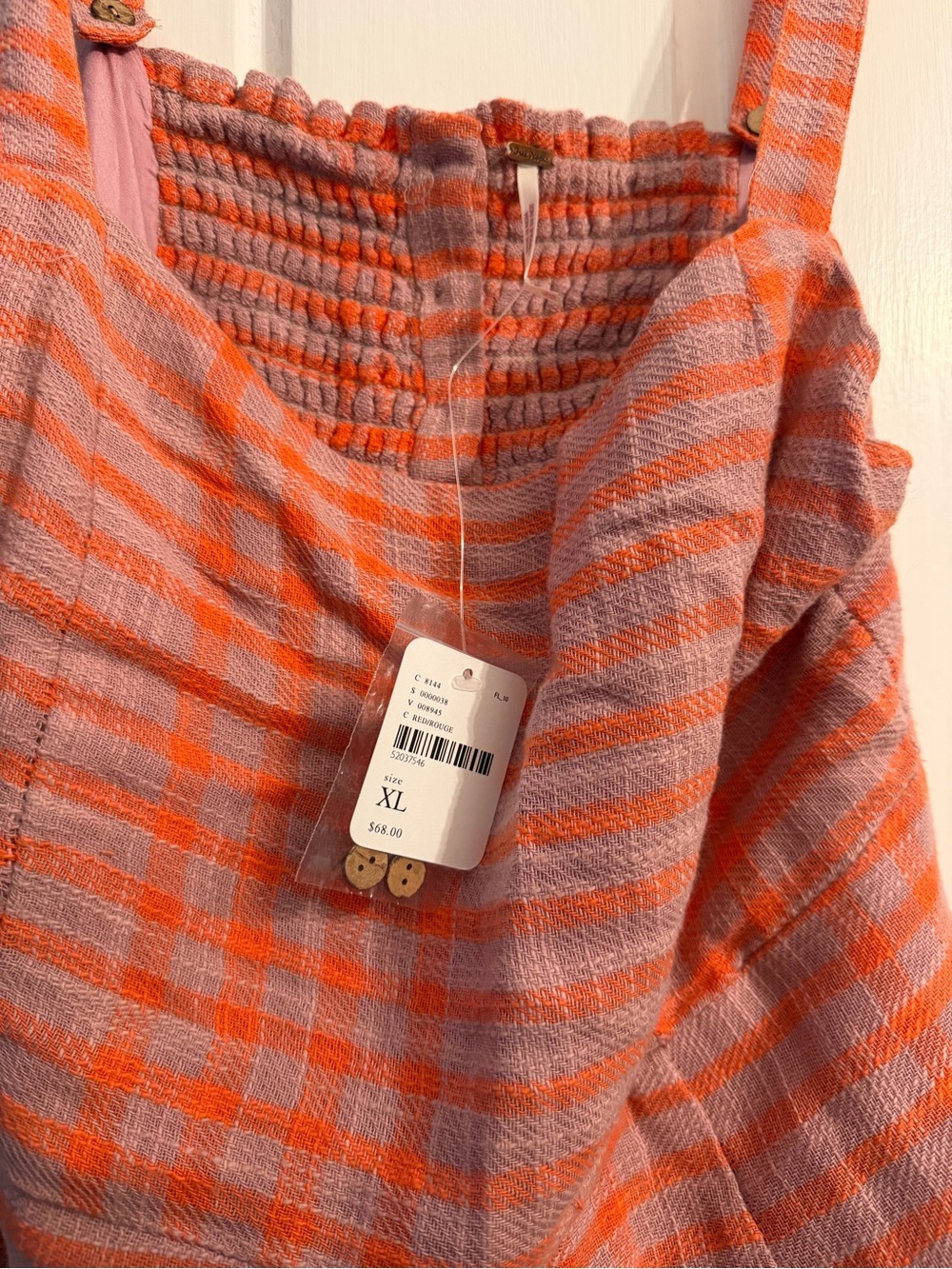 Free People Pink & Orange Plaid Mini Dress - Square Neck - Picture 5 of 8